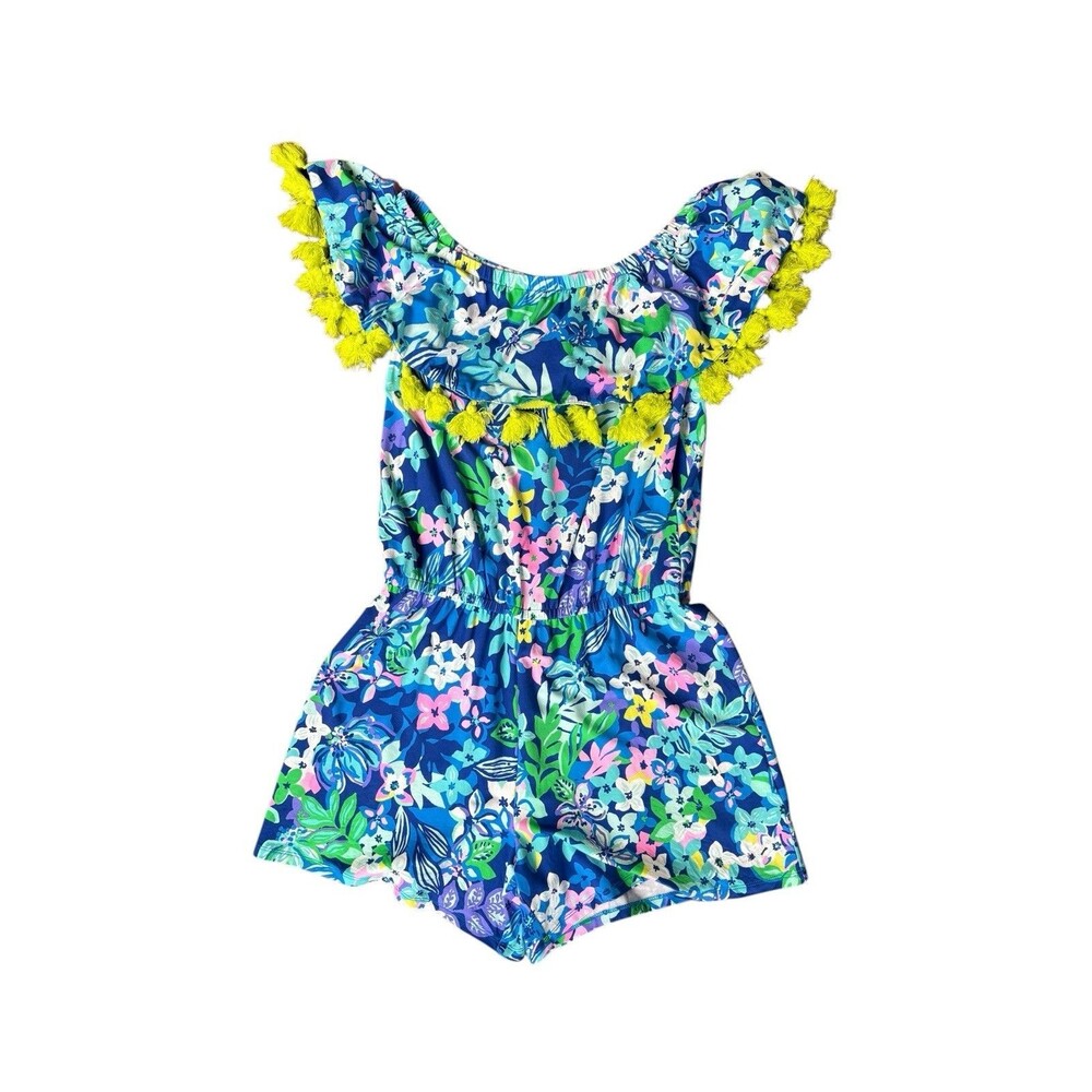 Lilly Pulitzer La Fortuna Romper XS Borealis Blue Off Shoulder Tassel Pre-Owned